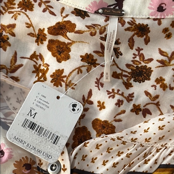 Free People Hazel Buttondown Oversized Top in Tea Combo Size Medium NWT - Picture 2 of 9
